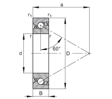 推力角接觸球軸承 BSB025062-2RS-T, 單向，接觸角 a = 60°，限制公差，兩側唇密封