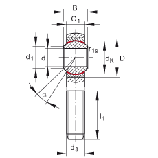 桿端軸承 GAKSR30-PS, 根據(jù) DIN ISO 12 240-4 標(biāo)準(zhǔn)，特種鋼材料，帶右旋外螺紋，免維護(hù)