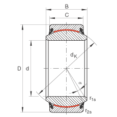關(guān)節(jié)軸承 GE30-UK-2RS, 根據(jù) DIN ISO 12 240-1 標(biāo)準(zhǔn), 免維護(hù)，兩側(cè)唇密封