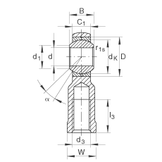 桿端軸承 GIKL6-PB, 根據(jù) DIN ISO 12 240-4 標(biāo)準(zhǔn)，帶左旋內(nèi)螺紋，需維護(hù)