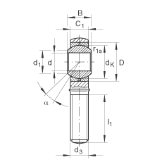 桿端軸承 GAKR6-PB, 根據(jù) DIN ISO 12 240-4 標準，帶右旋外螺紋，需維護
