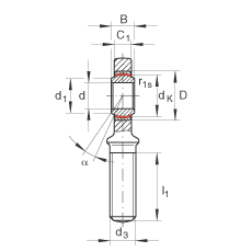 桿端軸承 GAR60-UK-2RS, 根據(jù) DIN ISO 12 240-4 標(biāo)準(zhǔn)，帶右旋外螺紋，免維護(hù)，兩側(cè)唇密封