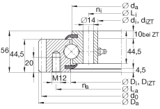 四點接觸球軸承 VSA200744-N, 標(biāo)準(zhǔn)系列 20， 外部的齒輪齒，兩側(cè)唇密封