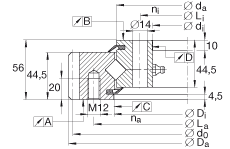 交叉滾子軸承 XSA140944-N, 標(biāo)準(zhǔn)系列 14， 外部的齒輪齒，兩側(cè)唇密封