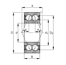角接觸球軸承 3803-B-2Z-TVH, 雙列，雙側(cè)間隙密封，接觸角 α = 25°