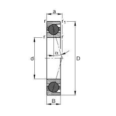 主軸軸承 HCB71911-C-T-P4S, 調節(jié)，成對或單元安裝，接觸角 α = 15°，陶瓷球，限制公差