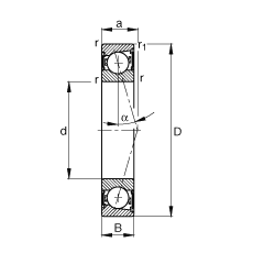 主軸軸承 B7212-C-2RSD-T-P4S, 調(diào)節(jié)，成對安裝，接觸角 α = 15°，兩側(cè)唇密封，非接觸，加嚴公差
