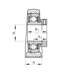直立式軸承座單元 PAK60, 鑄鐵軸承座，外球面球軸承，根據(jù) ABMA 15 - 1991, ABMA 14 - 1991, ISO3228 帶有偏心緊定環(huán)