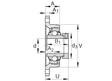 軸承座單元 RCJT3/4, 對角法蘭軸承座單元，鑄鐵，根據(jù) ABMA 15 - 1991, ABMA 14 - 1991, ISO3228 帶有偏心緊定環(huán)，R型密封，英制
