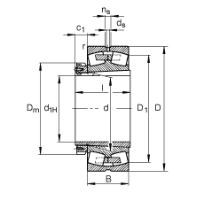 調(diào)心滾子軸承 230/710-B-K-MB + H30/710, 根據(jù) DIN 635-2 標(biāo)準(zhǔn)的主要尺寸, 帶錐孔和緊定套
